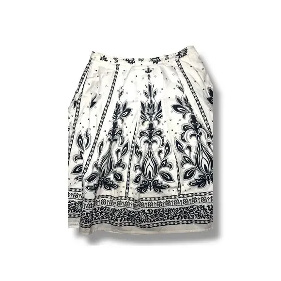 Talbots Black White Floral A-Line Midi Skirt Size 10 Classic Chic - Picture 3 of 8